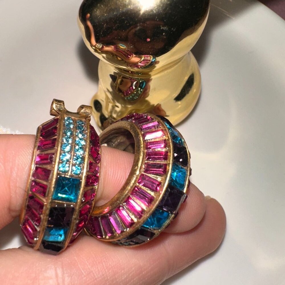 Vintage-Inspired Multicolor Crystal Hoop Statement Earrings